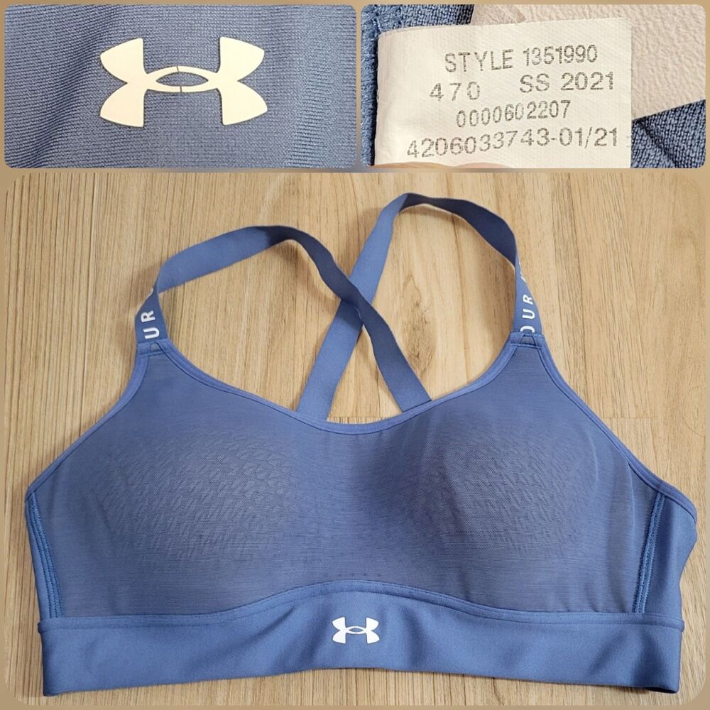 Under Armour Infinity Mid Padded Blue Sports Bra Medium 1351990 High Impact Gym